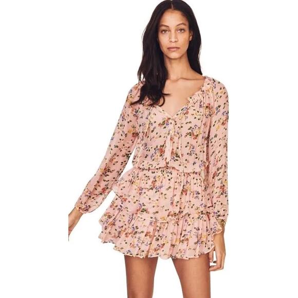LoveShackFancy Dresses & Skirts - Loveshackfancy Popover Sunset Pink Floral Silk Mini Dress Size S